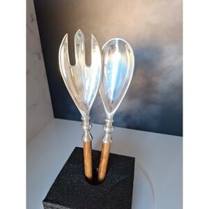 TWO'S‎ COMPANY SALAD SERVING SPOON & FORK INDIA WOODEN HANDLES